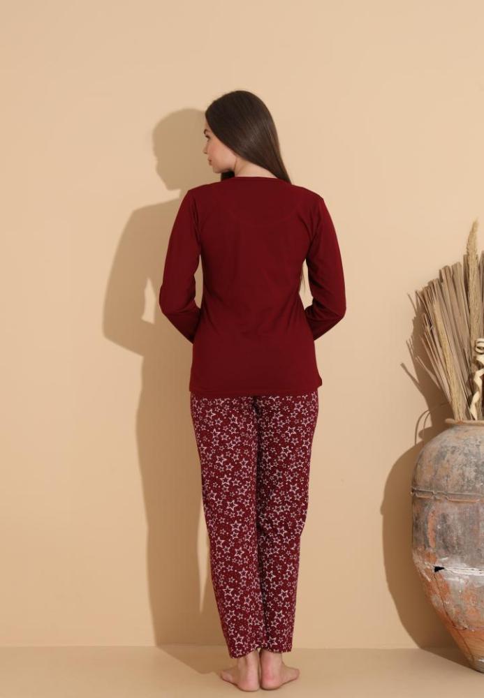 Pijama Dama „You Can M'" ,Pantaloni si Maneca Lunga,Culoare Visiniu,Engros